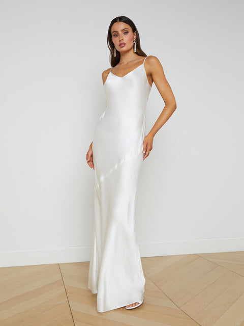 L'AGENCE Serita Silk Slip Dress in White