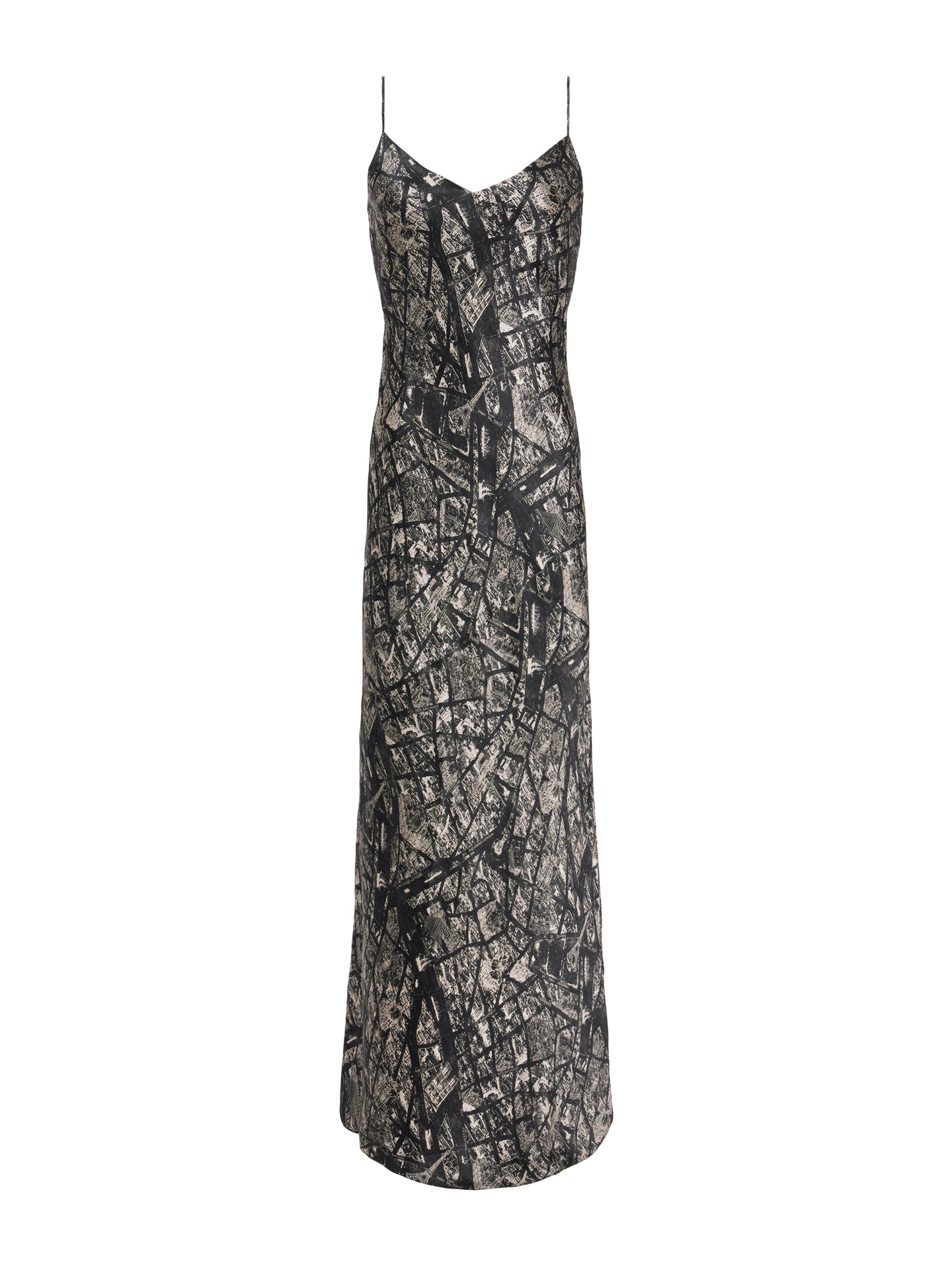 L'AGENCE - Serita Silk Slip Maxi Dress in Black/Ecru Map of Paris