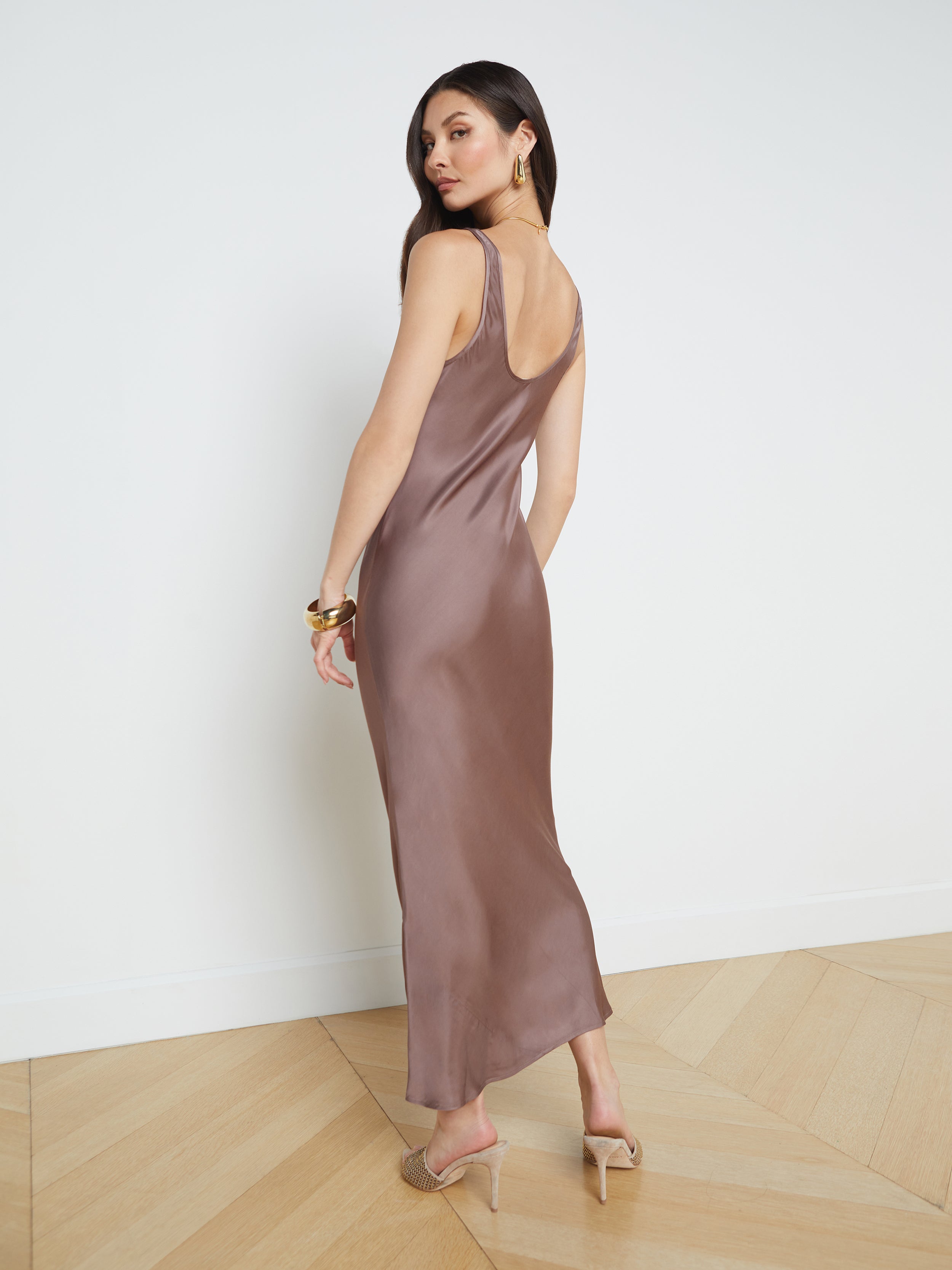 Taupe silk dress sale