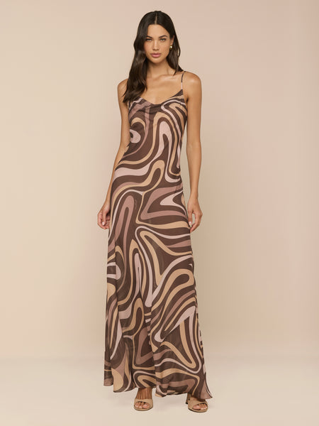 brown silk maxi dress L'AGENCE Christine in Hamri Maxi Dress White this dress flatters the Gardening US Size:20W