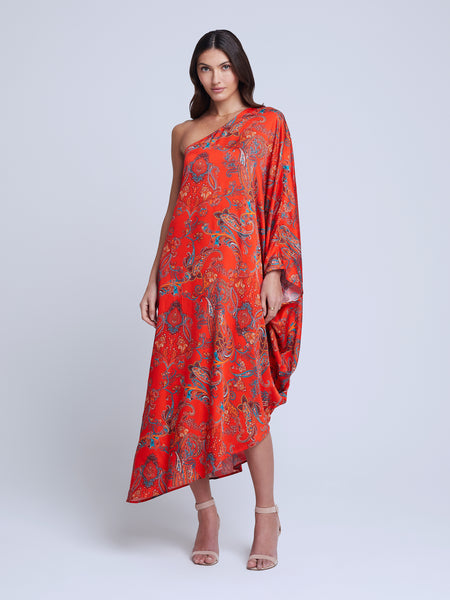 L'AGENCE Selena Dress in Fire Red Multi Large Paisley