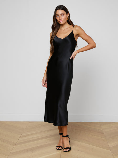 Seridie Silk Slip Dress in Black | L'AGENCE