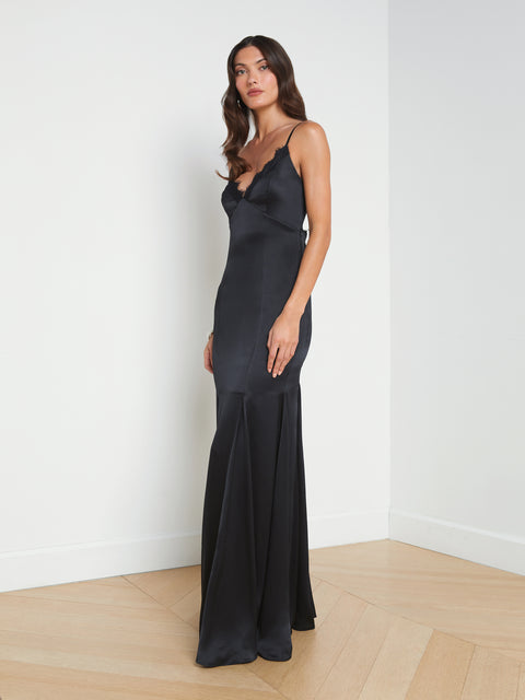 Zanna Silk Lace-Trim Gown long dress L'AGENCE   