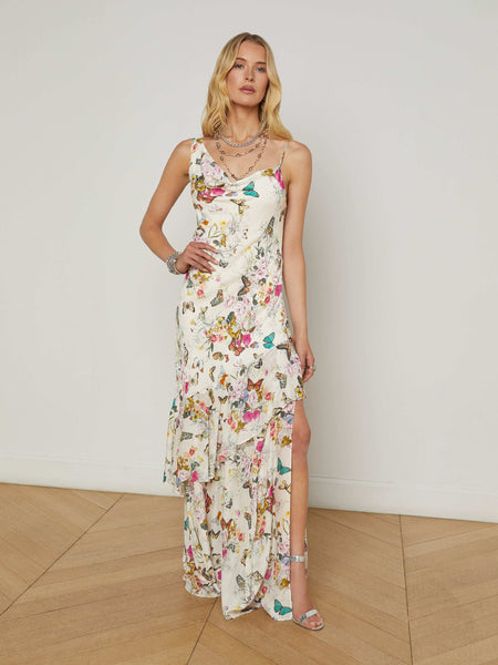 Dress The Population Bella Floral Plissé One-Shoulder Maxi