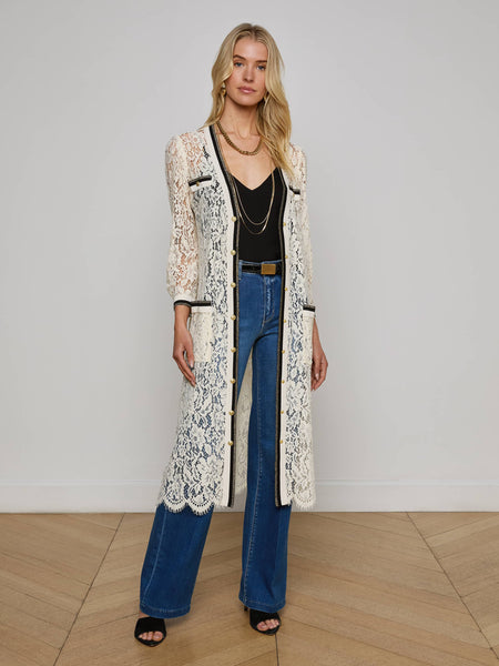 Whisper Lace Cardigan Dress in Ecru | L'AGENCE