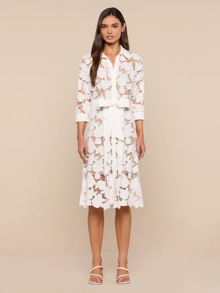 white lace shirt dress L'AGENCE May Eyelet In Ivory Featuring a drop shoulder Luxury Long Ball Gown CT-2026/6/2 Color:Yellow(YL)