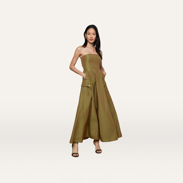 strapless olive green dress L'AGENCE Nessa Maxi in Colour:Beige Tones little girls formal dresses slip strips) Holly Shae Design –