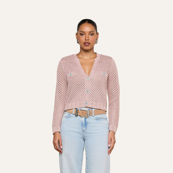 Blanca Sequin Cardigan in Adobe Rose | L'AGENCE