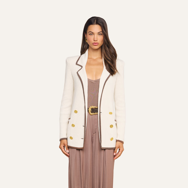 Ranch Knit Blazer in Ivory/Dark Cappuccino | L'AGENCE