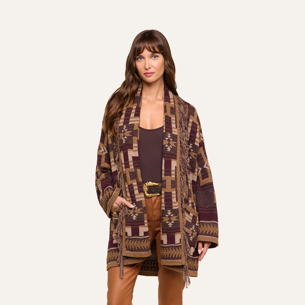 Jair Cardigan in Dark Java/Burgundy Multi | L'AGENCE