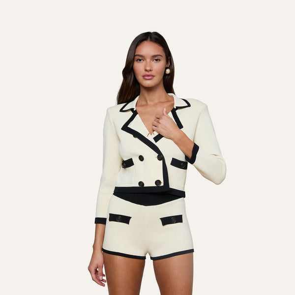 Janu Cropped Knit Jacket in Vintage White/Black | L'AGENCE