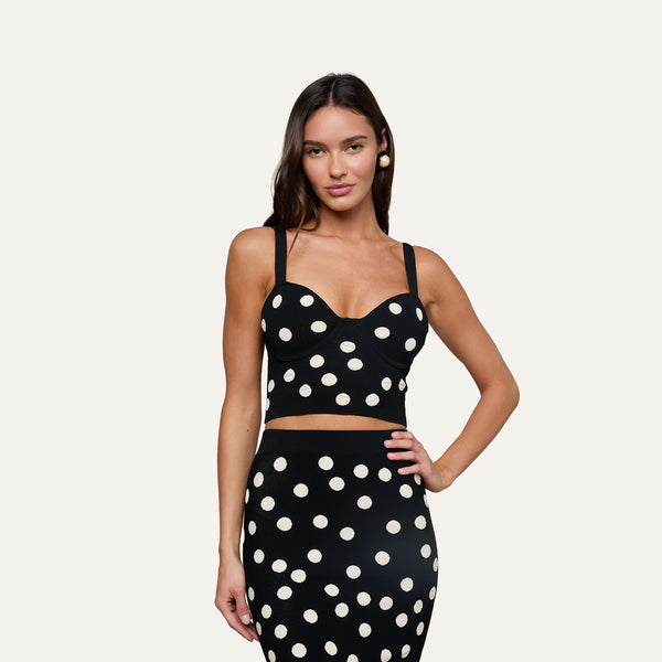 Tula Knit Bra Top in Black/Ecru Polka Dot | L'AGENCE