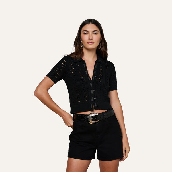 Ninette Knit Top in Black/Black | L'AGENCE