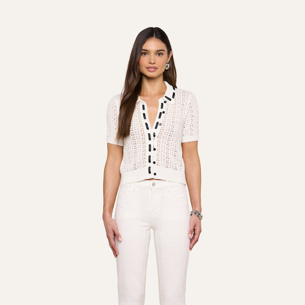 Ninette Knit Top in Ivory/Black | L'AGENCE