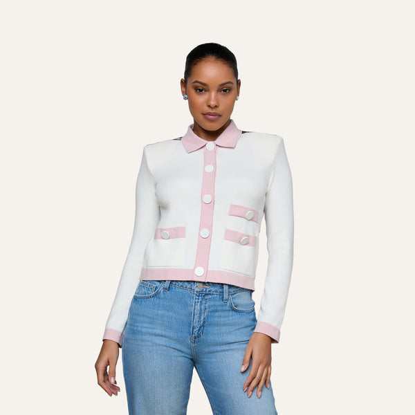 Nomi Satin Back Cardigan in Ivory/Pink/Multi Butterfly Jungle | L