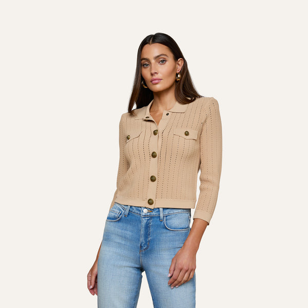 Risa Cardigan in Light Almond/Gold | L'AGENCE