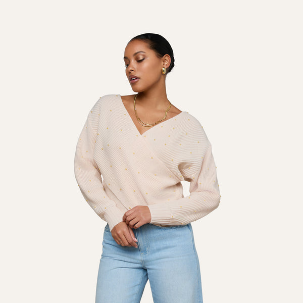 Antonella Crossover Sweater in Soft Blush/Gold | L'AGENCE