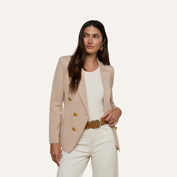 Amelia Knit Blazer in Light Cappuccino/Gold | L'AGENCE