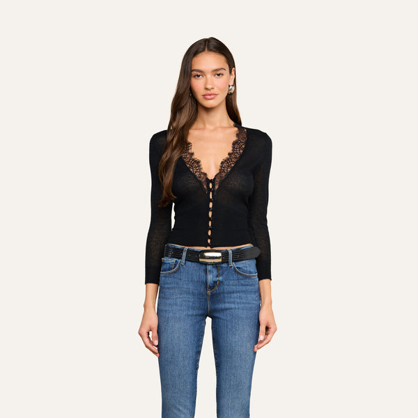 Eluna Cardigan Top in Black | L'AGENCE