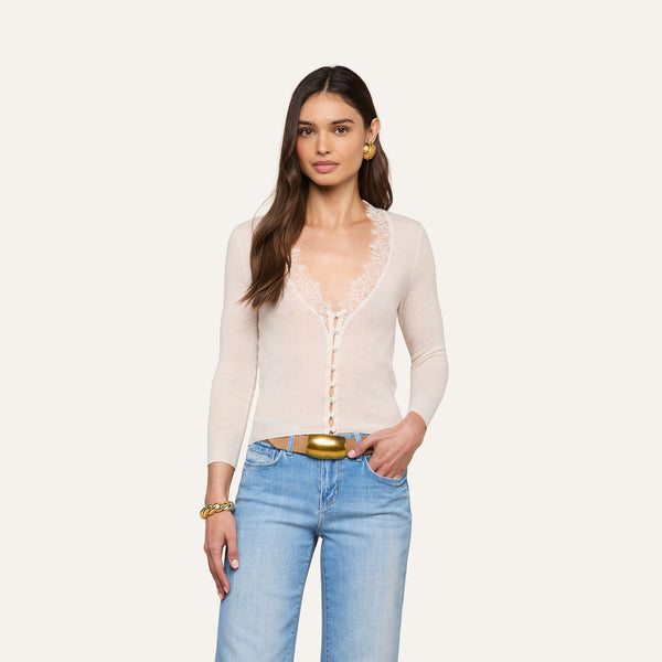 Eluna Cardigan Top in Ivory | L'AGENCE
