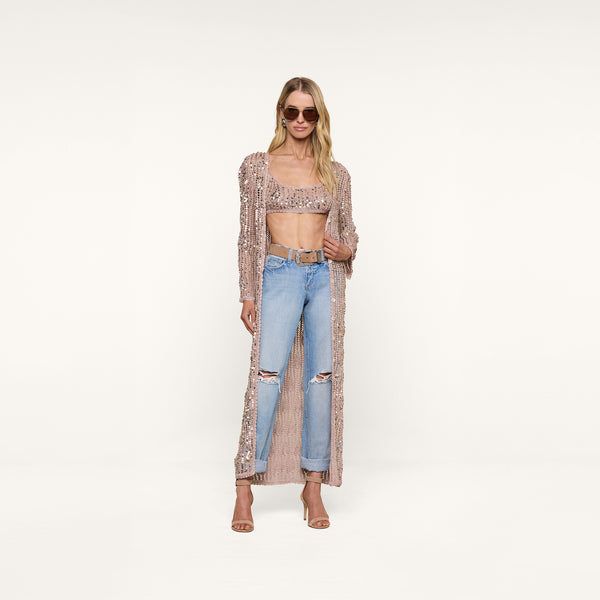 Sanya Crocheted Cardigan in Misty Rose/Sequins | L'AGENCE