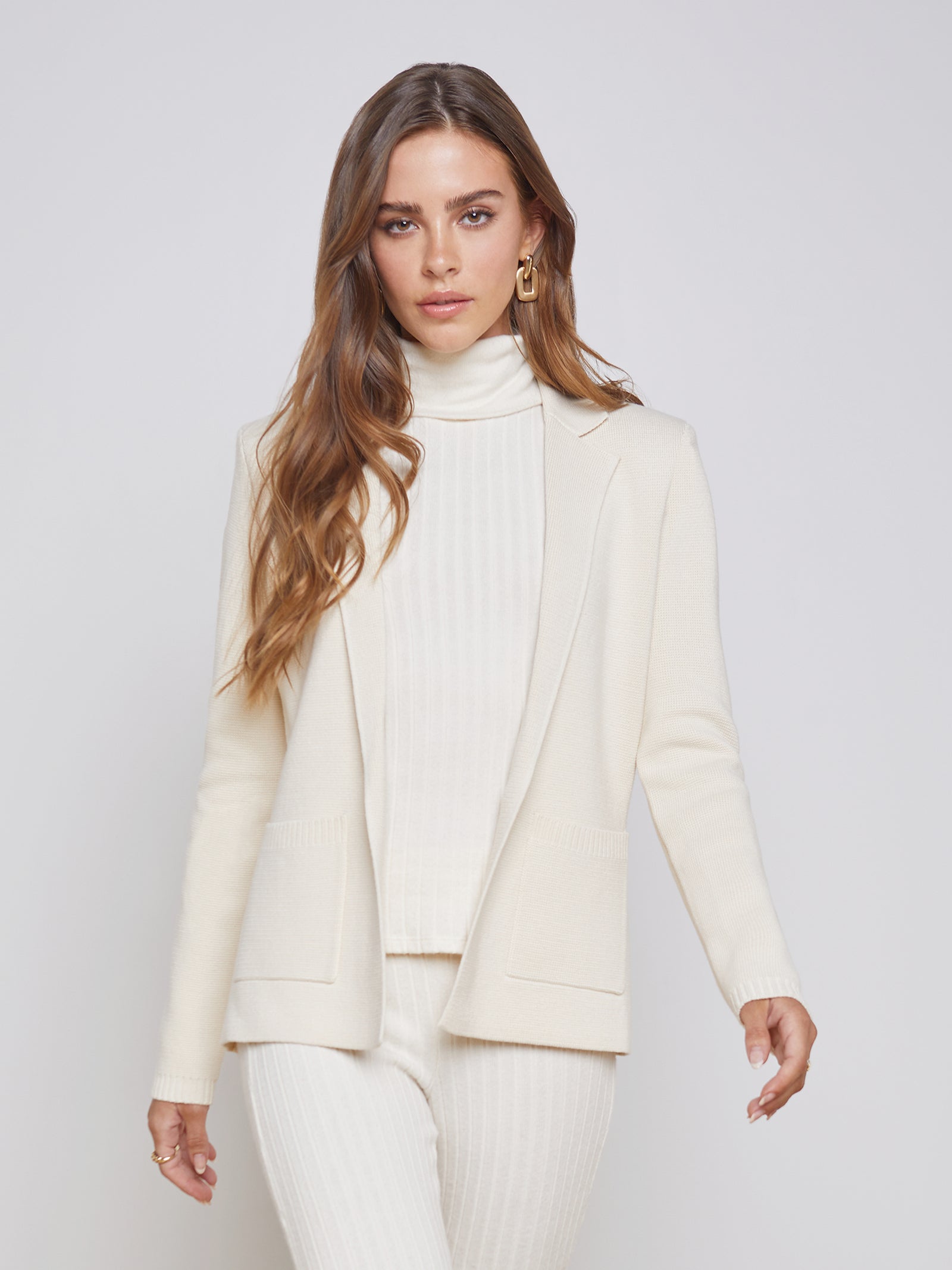 L'AGENCE Lacey Knit Blazer in Porcelain
