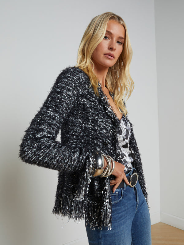 Azure Fringe Cardigan Blazer blazer L'AGENCE Sale