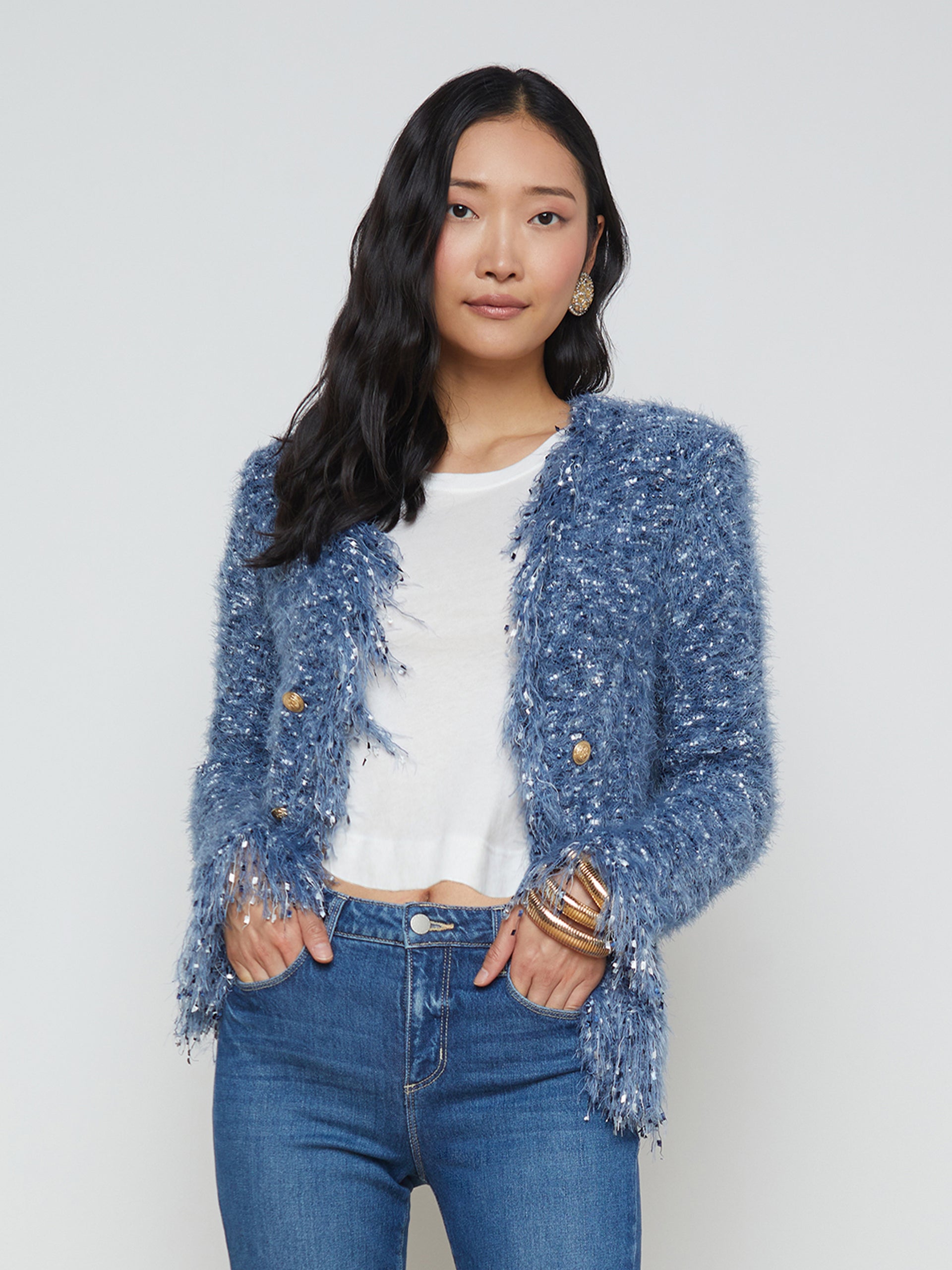 Azure Fringe Cardigan Blazer blazer L'AGENCE