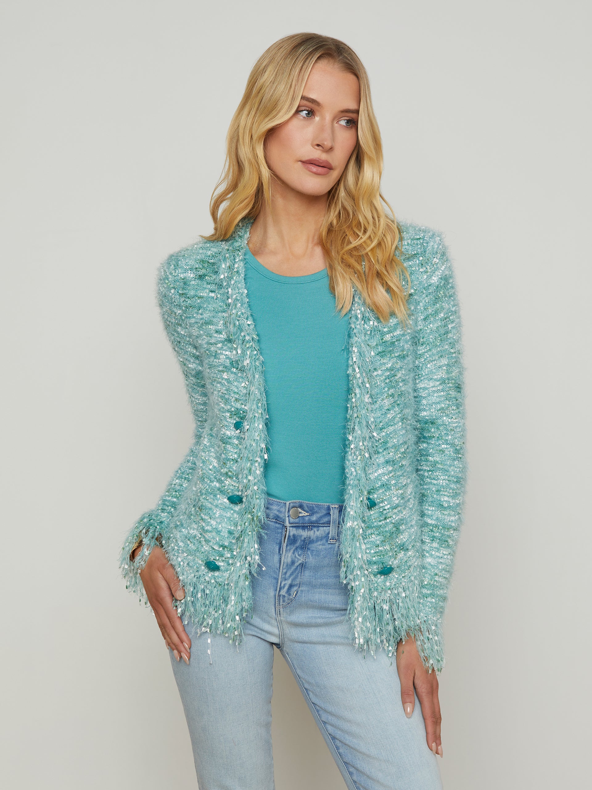 Azure Fringe Cardigan Blazer blazer L'AGENCE