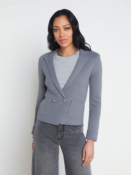 L'AGENCE - Sofia Double-Breasted Knit Blazer in Shadow Grey