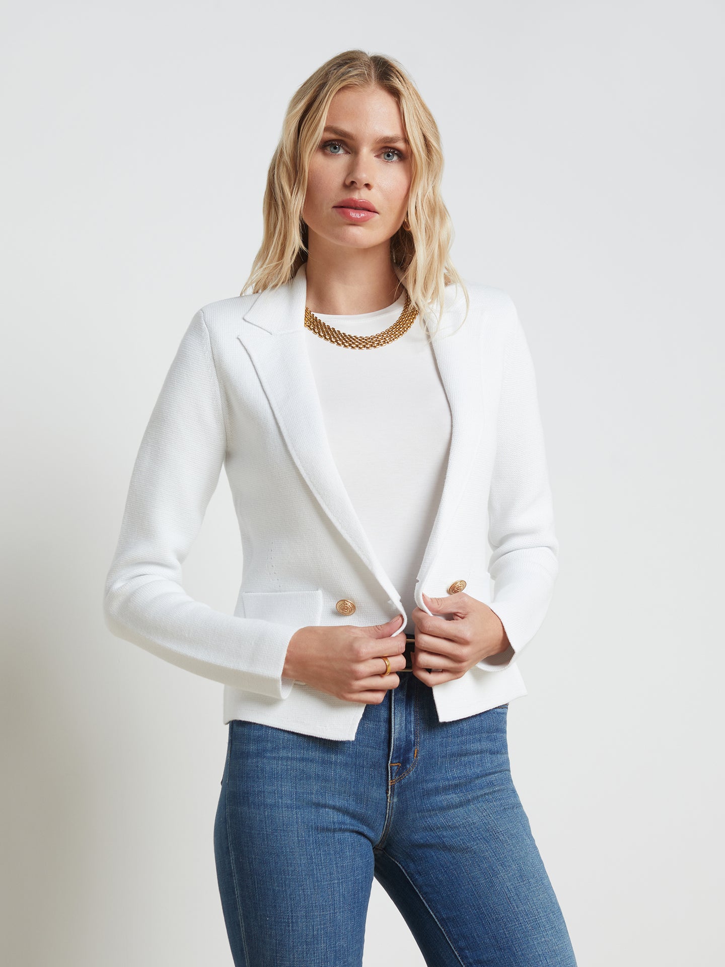 L'AGENCE Sofia Knit Blazer in Blazer White