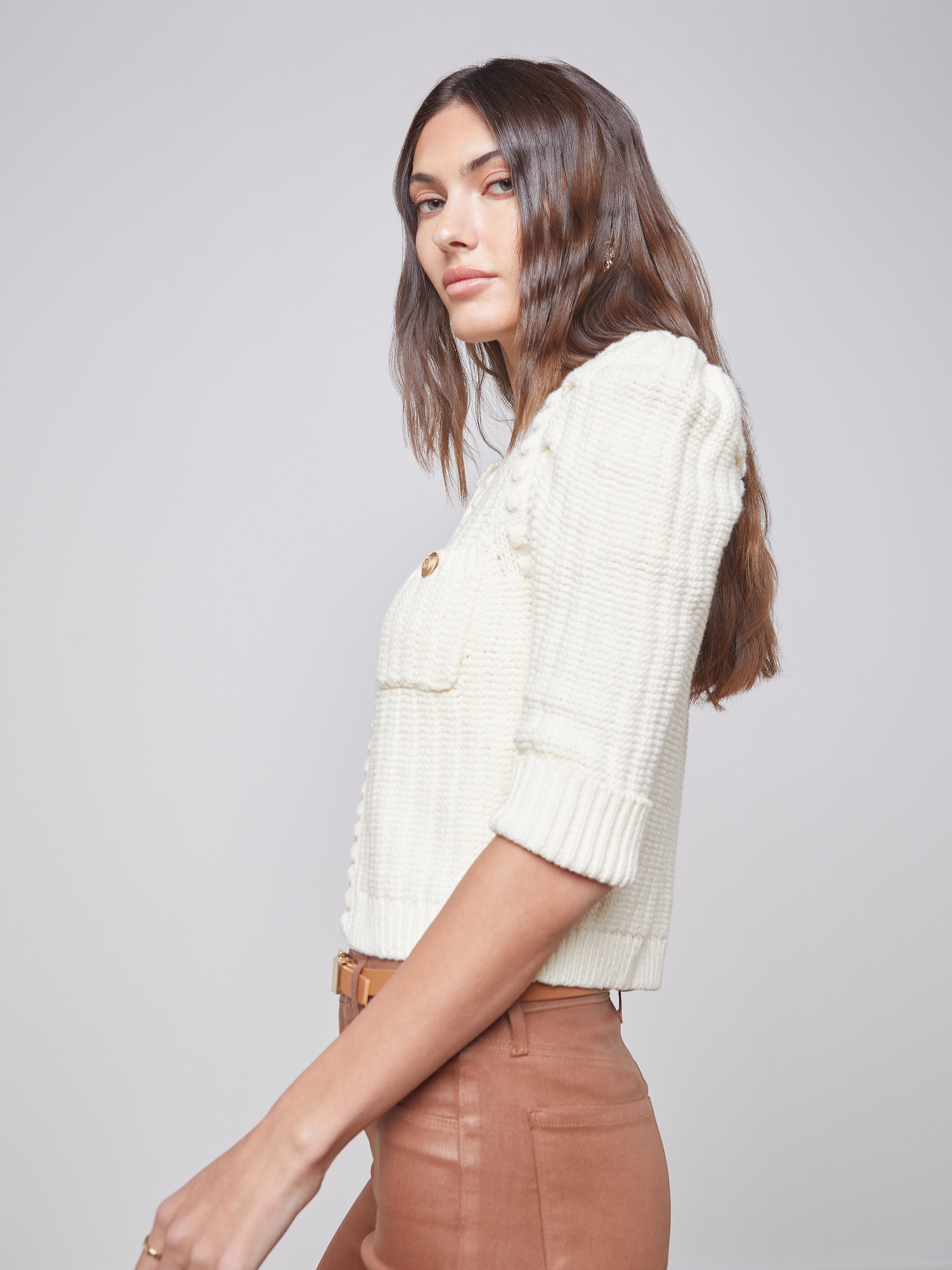 L'AGENCE Delilah Cardigan in Vintage White