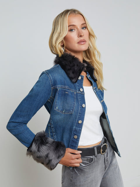 Shea Shearling Denim Jacket jacket L'AGENCE Sale