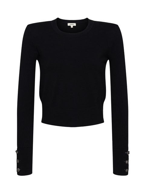 Black Ribbed Sweater Top - Ribbed Knit Top - Feather Trimmed Top