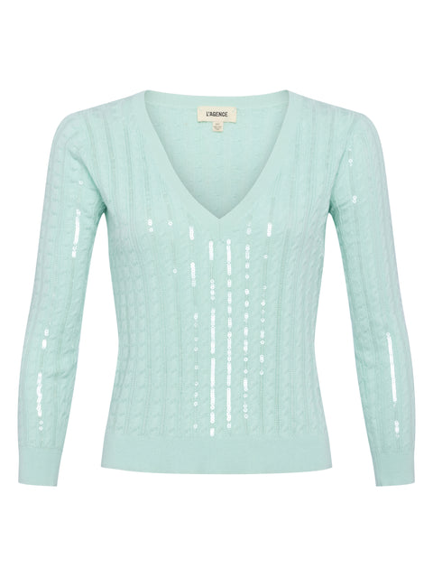 Trinity Sequin Cabled Pullover sweater L'AGENCE