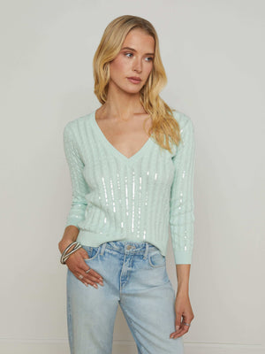 Trinity Sequin Cabled Pullover sweater L'AGENCE