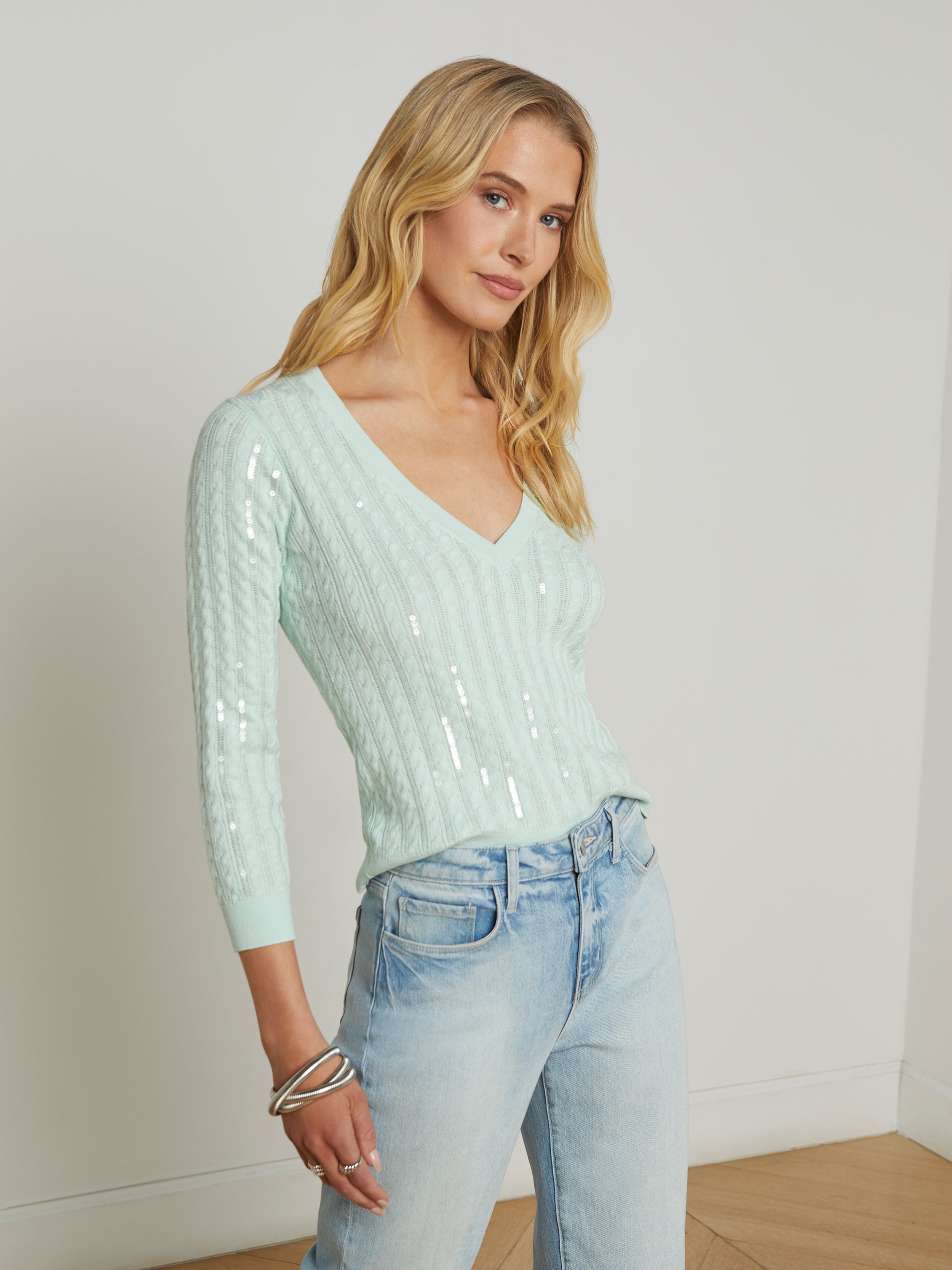 Trinity Sequin Cabled Pullover sweater L'AGENCE