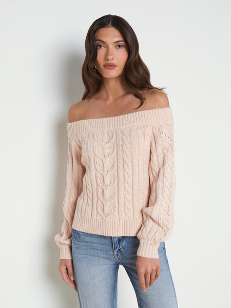 L'AGENCE - Vesta Off-the-Shoulder Cable-Knit Sweater in Pale Nude