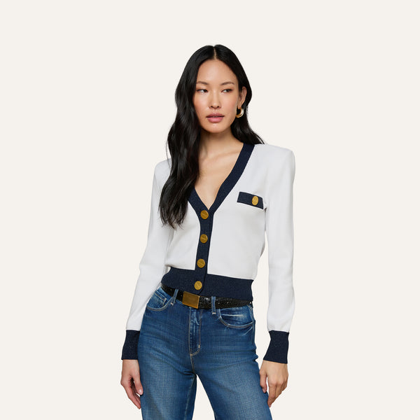 Taya Cardigan in White/Midnight | L'AGENCE