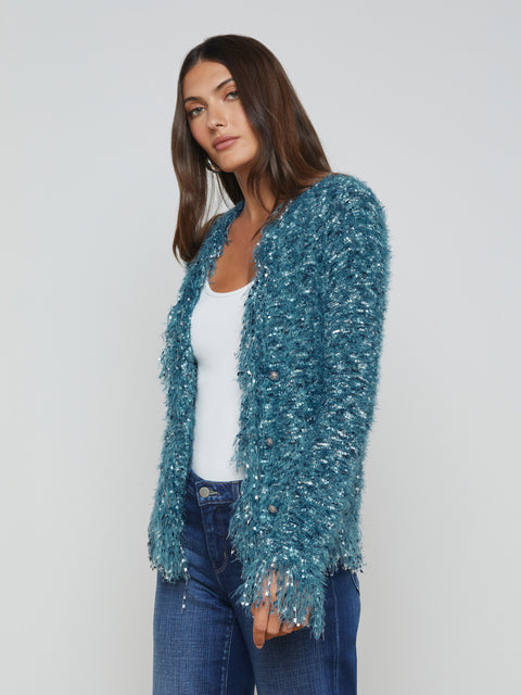 Azure Fringe Cardigan Blazer blazer L'AGENCE   