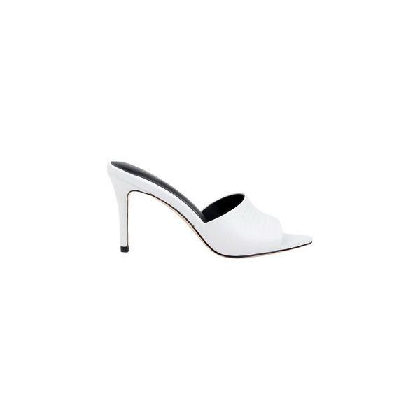 靴 CLANE OPEN TOE SQUARE MULES Lolita Leather Open-Toe Mule in Ivory Lizard Leather | L'AGENCE