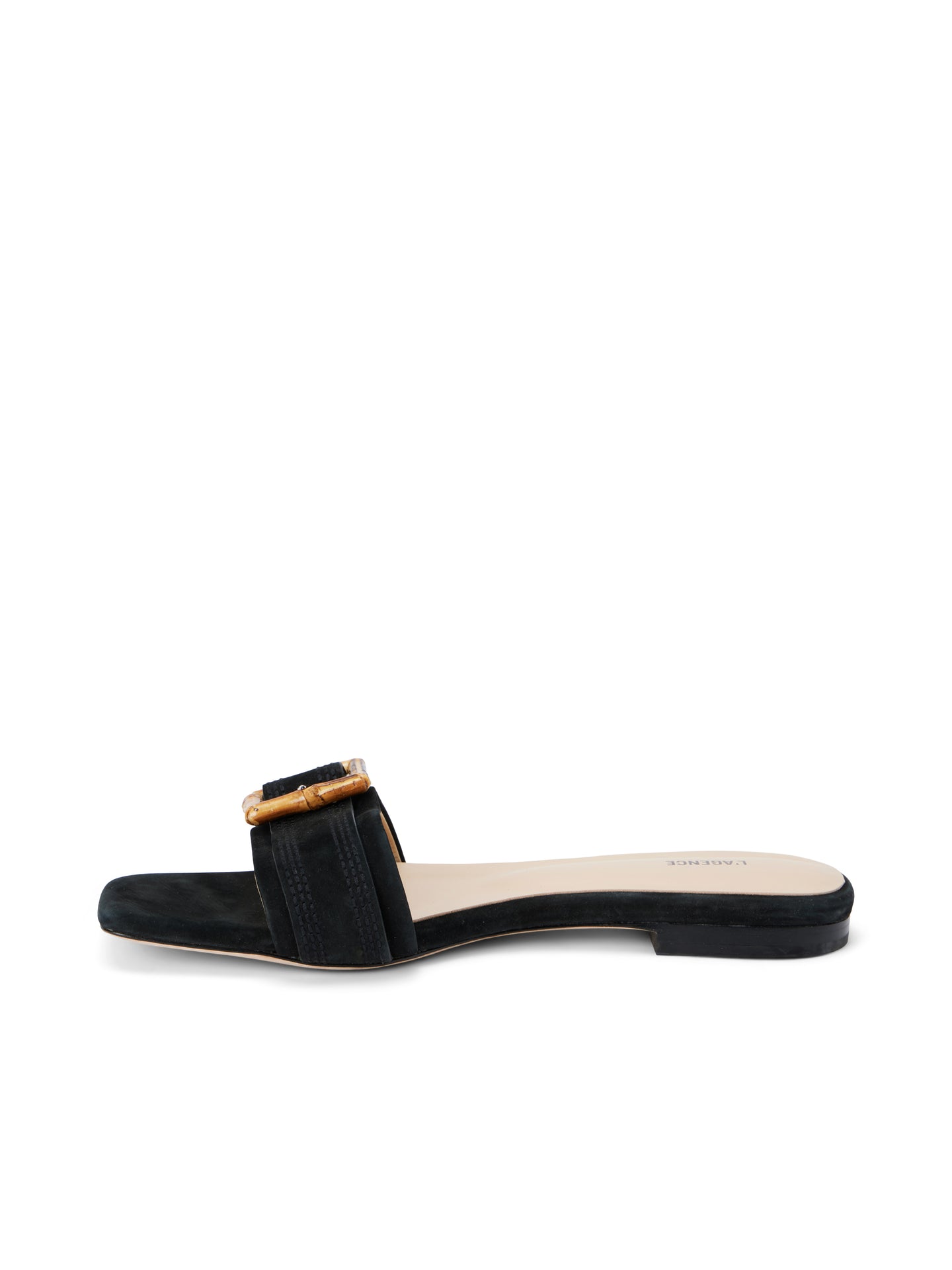 L'AGENCE - Aurelie Buckle Slide Sandal in Black Nubuck