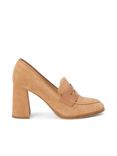 Blanche Heeled Suede Loafer pump L'AGENCE   
