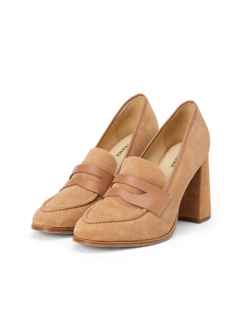 Blanche Heeled Suede Loafer pump L'AGENCE   