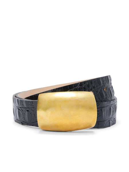 L'AGENCE - Milou Belt in Black Croc Embossed/Gold