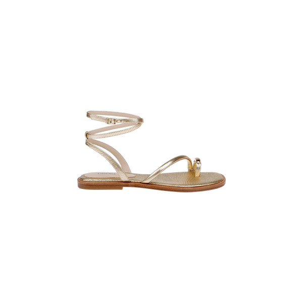 Mariana Leather Sandal in Gold Lizard Leather | L'AGENCE