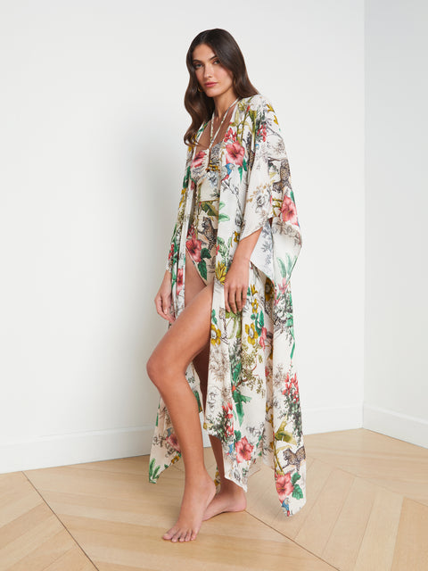 Kara Silk-Blend Kimono Cover-up swim L'AGENCE Sale   
