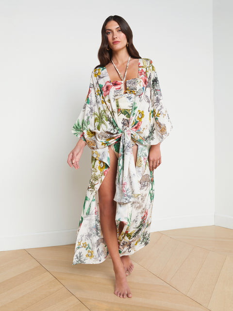 Kara Silk-Blend Kimono Cover-up swim L'AGENCE   