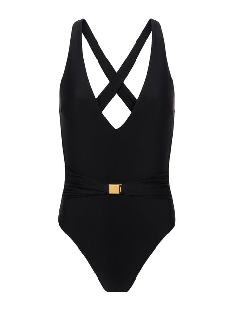 Calvin Klein Swimwear PLUNGE ONE PIECE - Swimsuit - black/black 