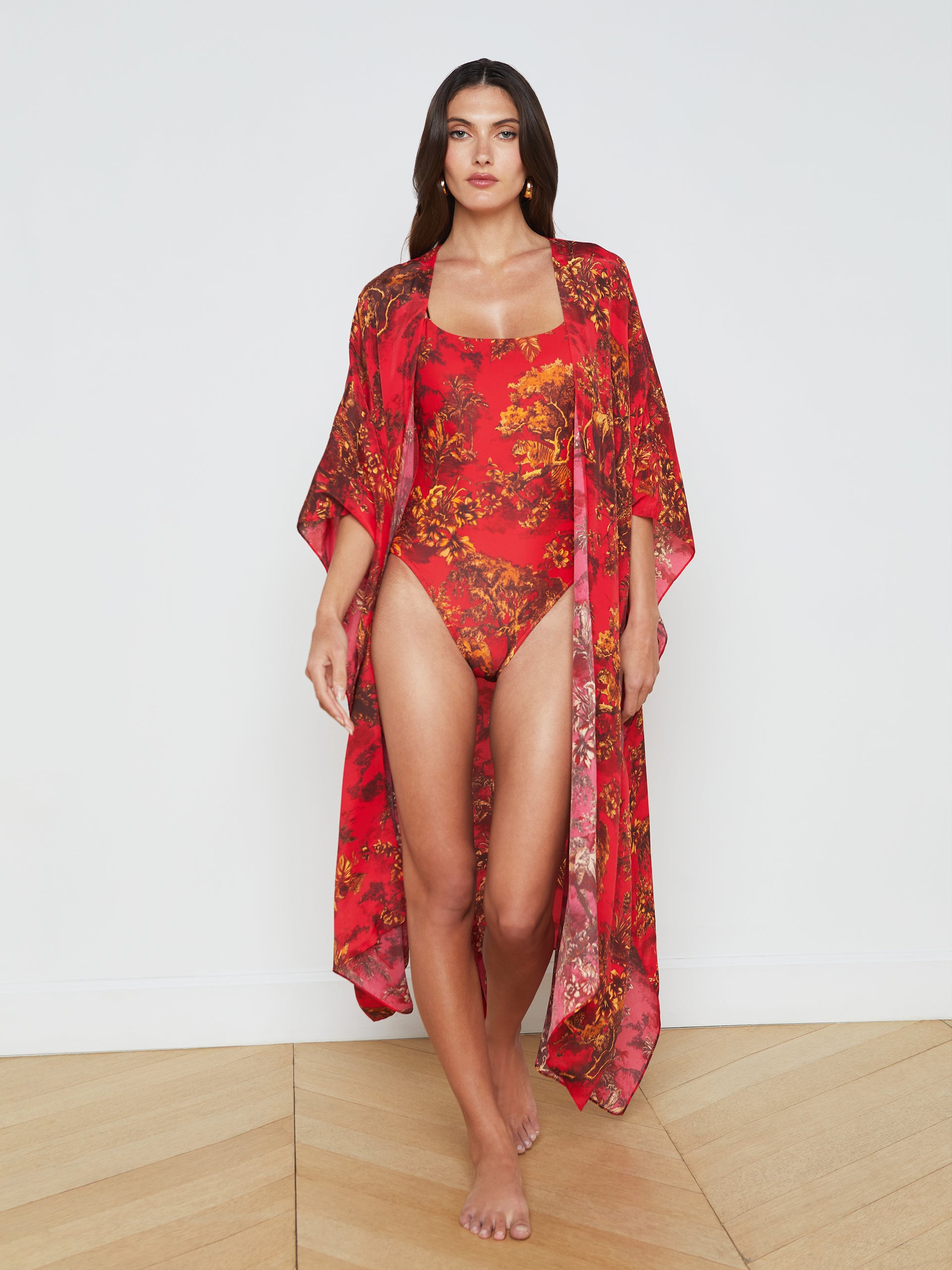 Kara Silk-Blend Kimono Cover-Up swim L'AGENCE Sale   